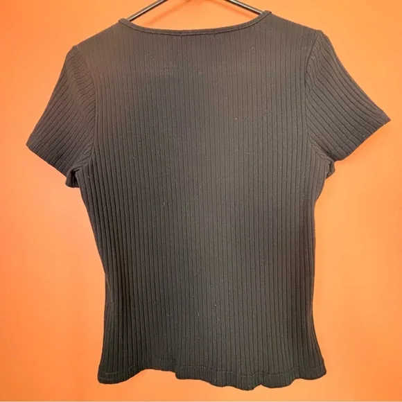 Sanctuary Black Ribbed Button-Down Shirt - Picture 5 of 7